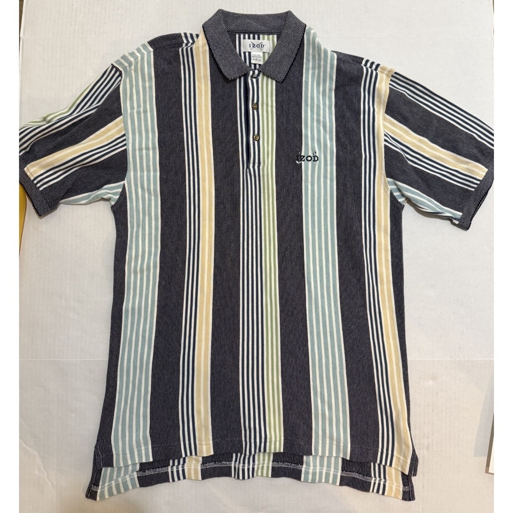 Vintage IZOD Multicolor Cotton Knit Short Sleeve Golf Polo Shirt Striped Size L